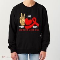 Peace Love Cure Hiv Aids Awareness World Day Women's Sweatshirt thumb 0