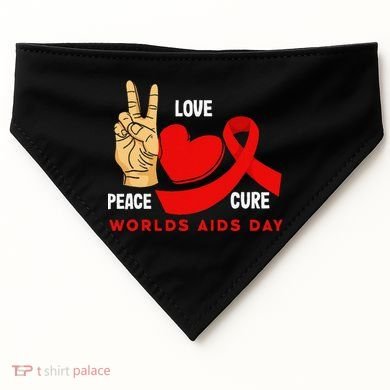 Peace Love Cure Hiv Aids Awareness World Day USA-Made Doggie Bandana
