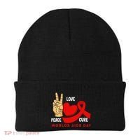 Peace Love Cure Hiv Aids Awareness World Day Beanie thumb 0