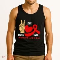 Peace Love Cure Hiv Aids Awareness World Day Tank Top thumb 3