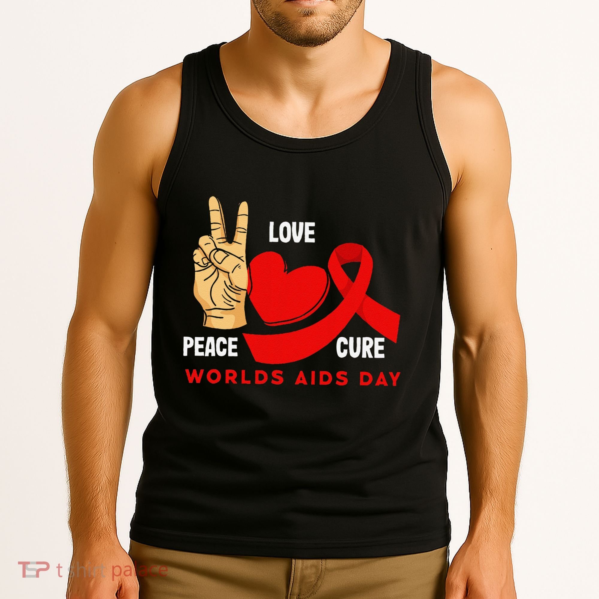 Peace Love Cure Hiv Aids Awareness World Day Tank Top