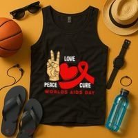 Peace Love Cure Hiv Aids Awareness World Day Tank Top thumb 4