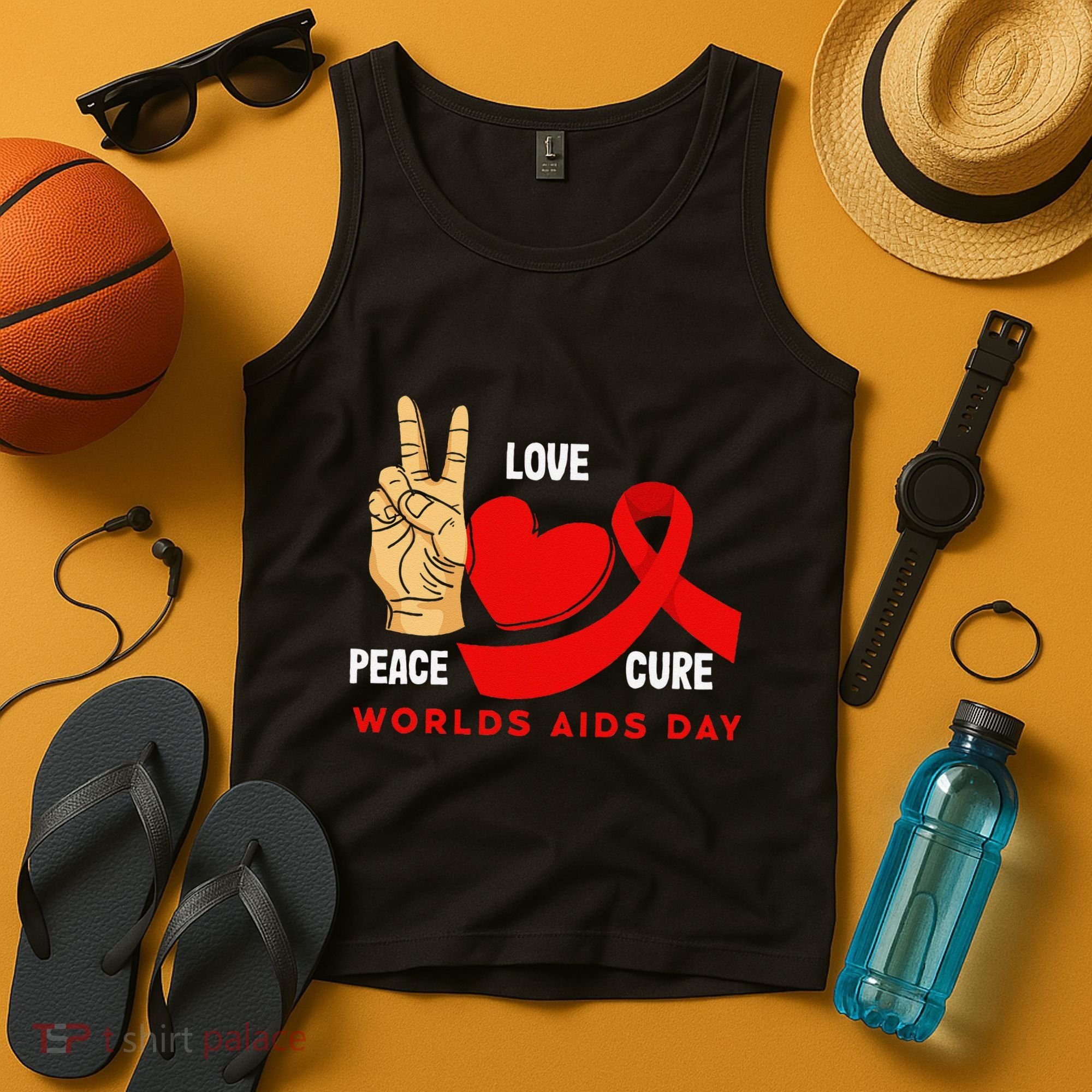 Peace Love Cure Hiv Aids Awareness World Day Tank Top