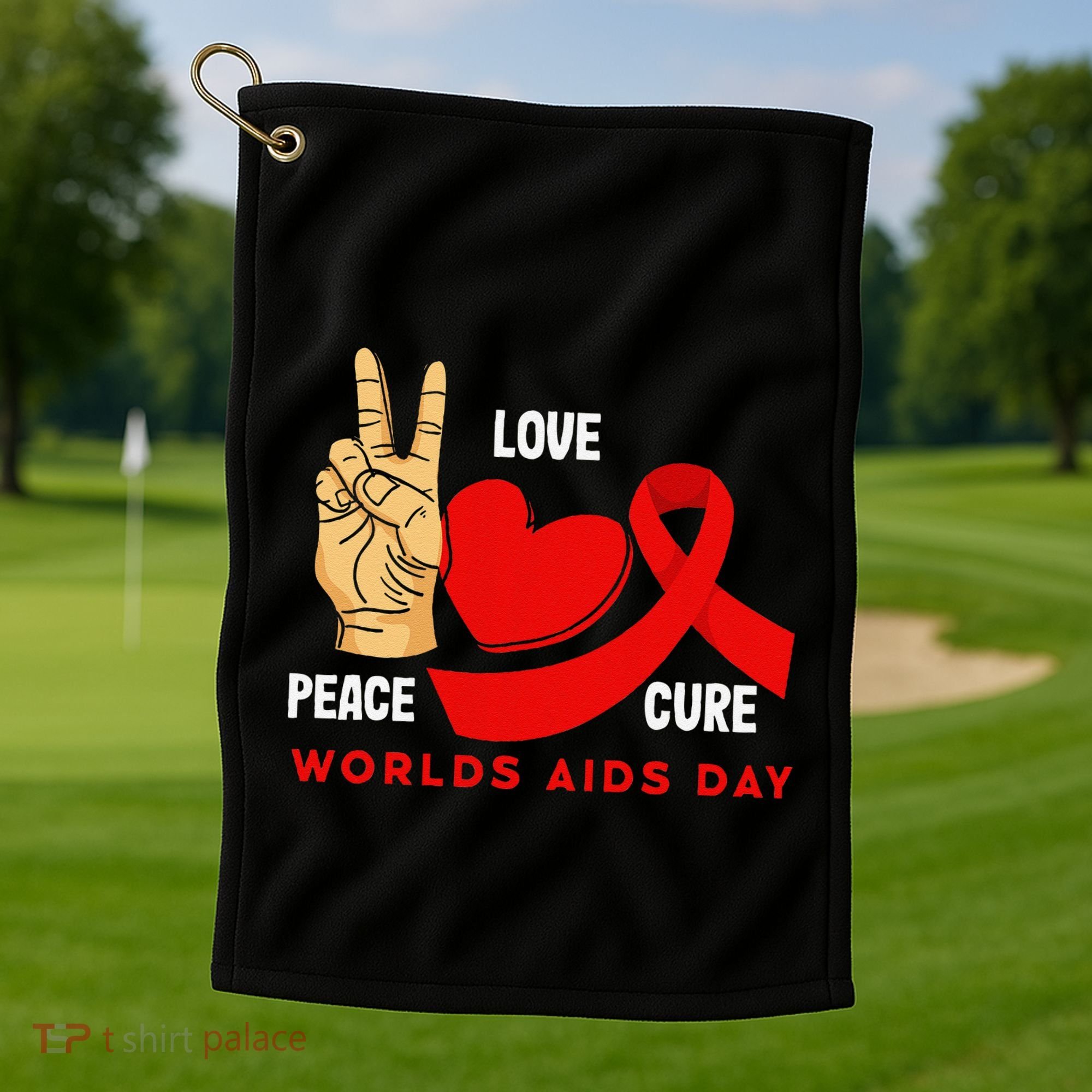 Peace Love Cure Hiv Aids Awareness World Day Golf Towel