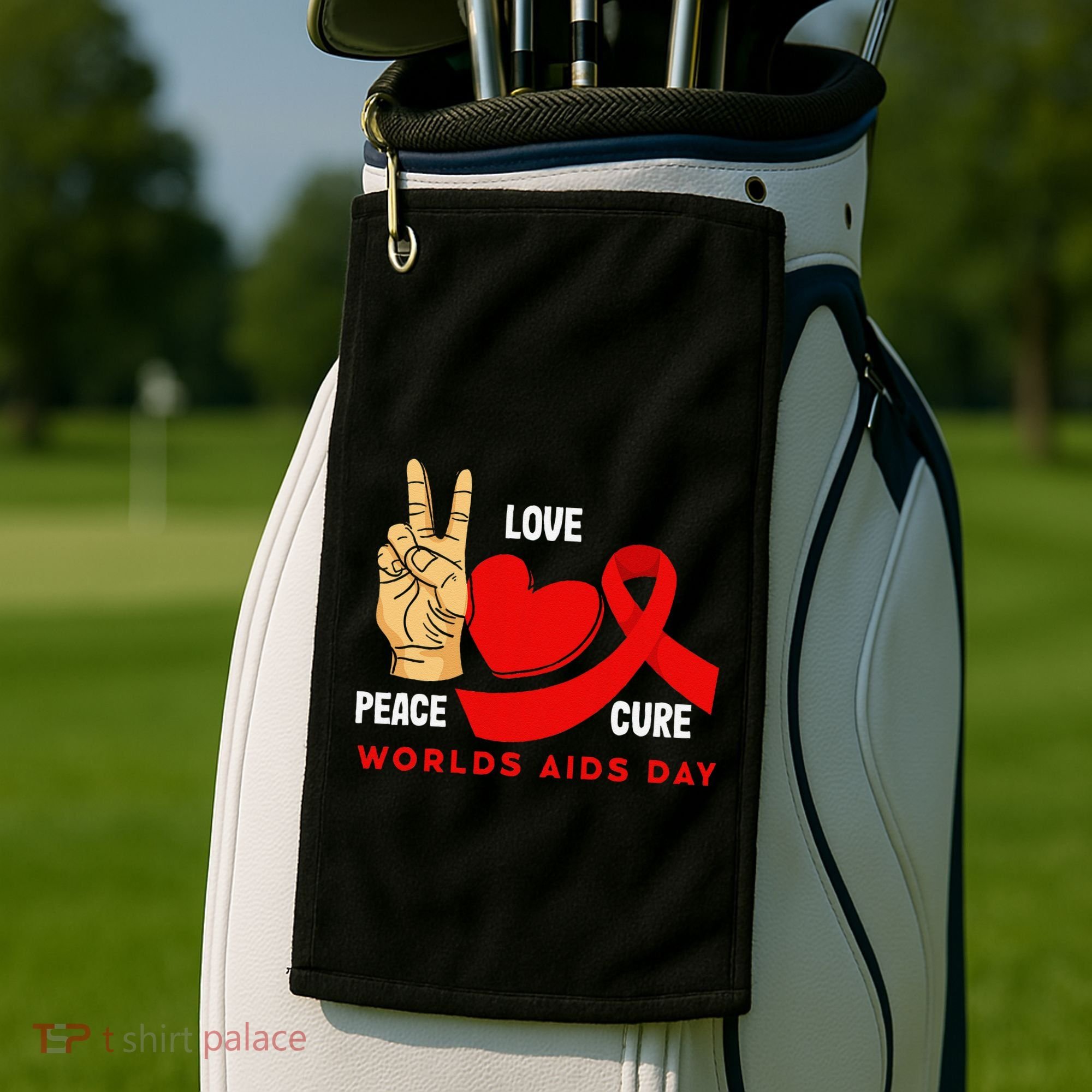 Peace Love Cure Hiv Aids Awareness World Day Golf Towel
