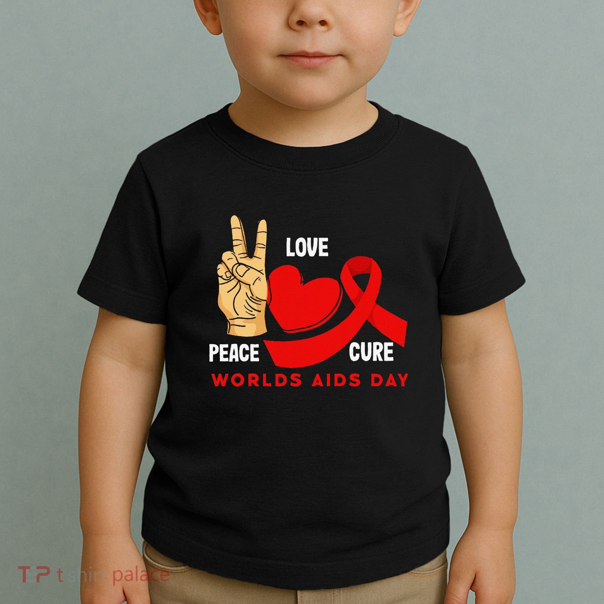 Peace Love Cure Hiv Aids Awareness World Day Toddler T-Shirt