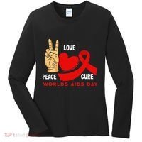 Peace Love Cure Hiv Aids Awareness World Day Women's Long Sleeve Shirt thumb 0