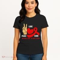Peace Love Cure Hiv Aids Awareness World Day Women's T-Shirt thumb 4