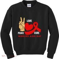 Peace Love Cure Hiv Aids Awareness World Day Kids Sweatshirt thumb 0