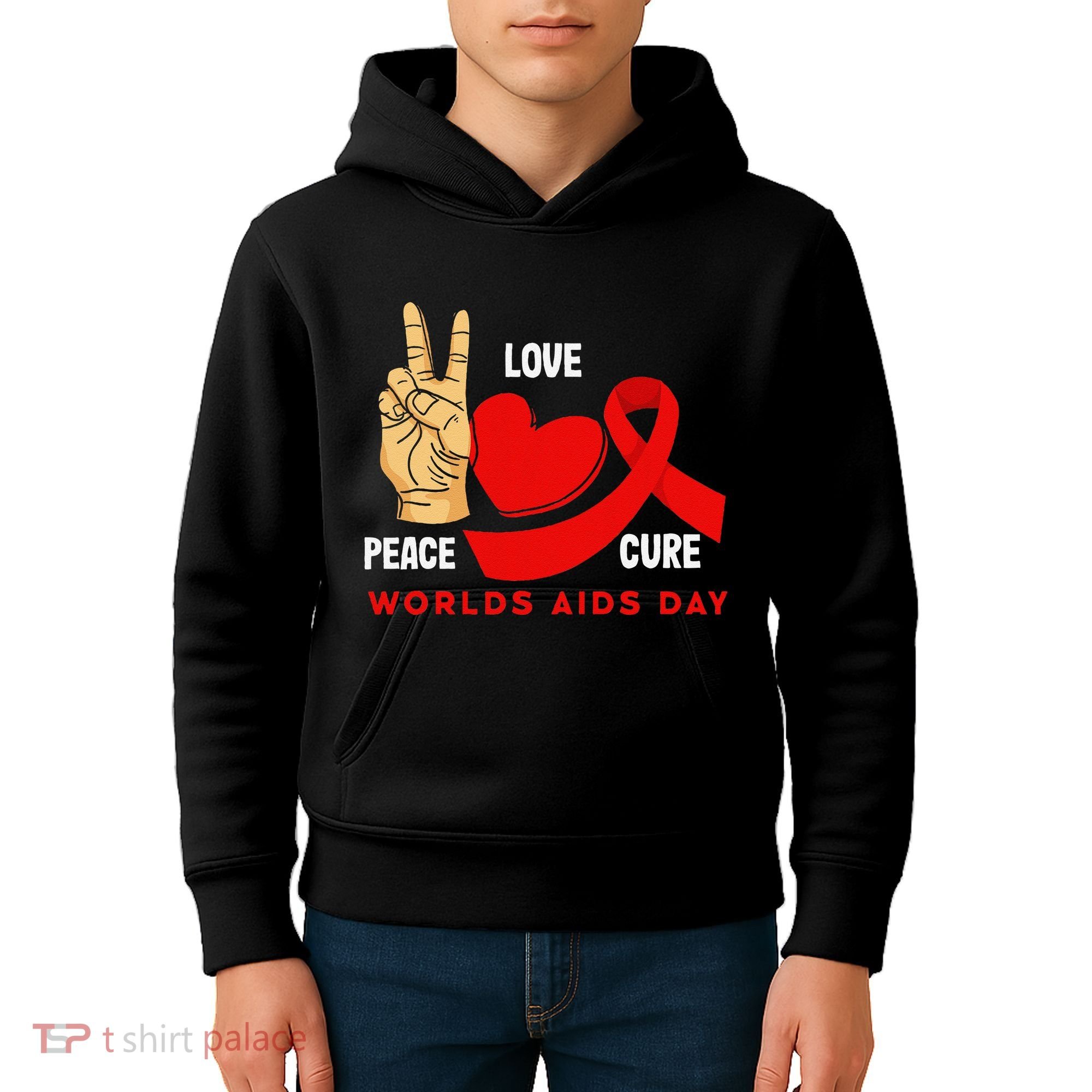 Peace Love Cure Hiv Aids Awareness World Day Kids Hoodie