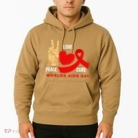 Peace Love Cure Hiv Aids Awareness World Day Hoodie thumb 2