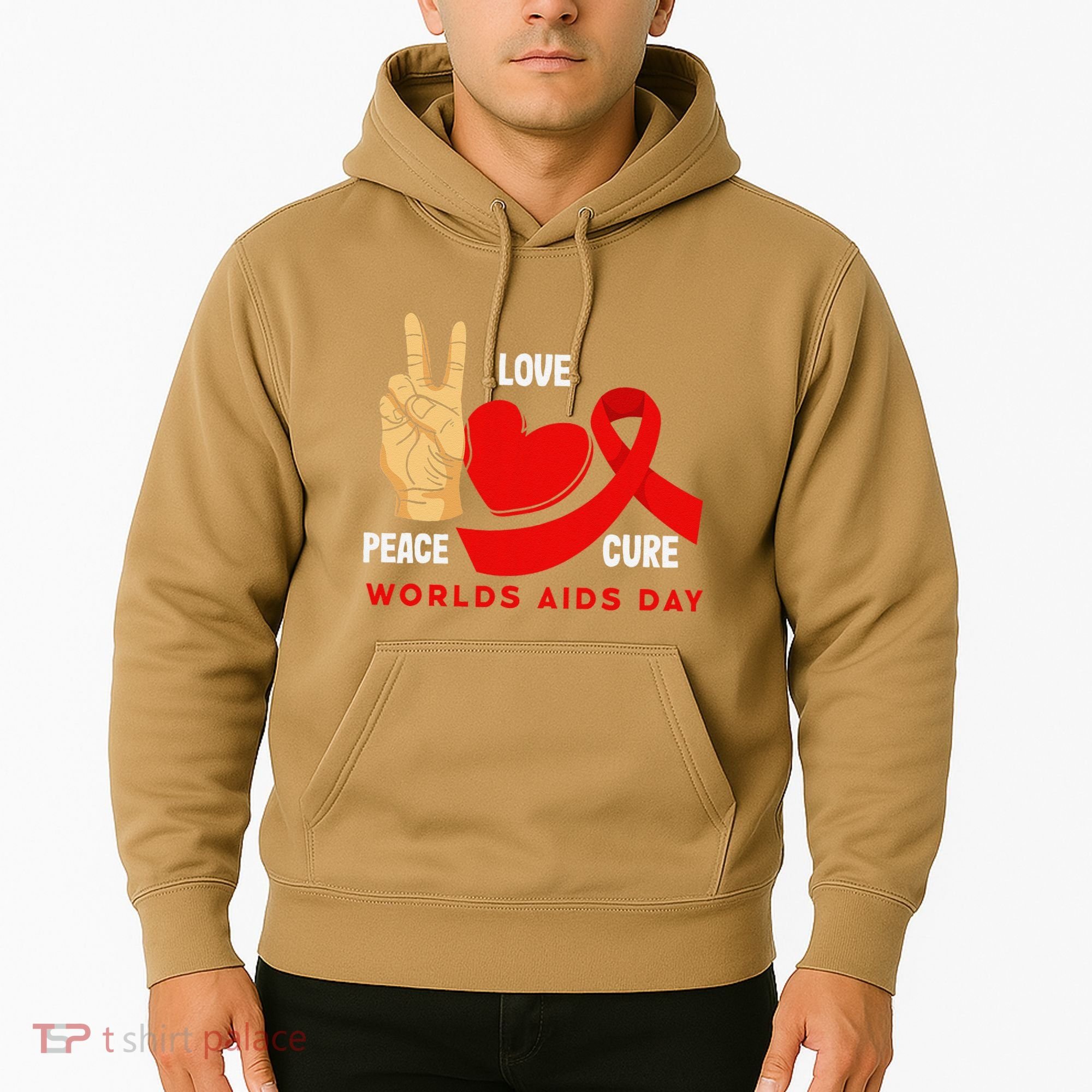 Peace Love Cure Hiv Aids Awareness World Day Hoodie