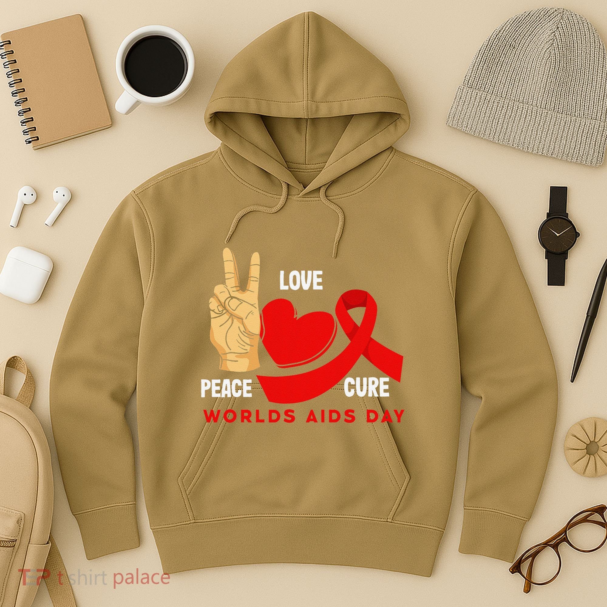 Peace Love Cure Hiv Aids Awareness World Day Hoodie