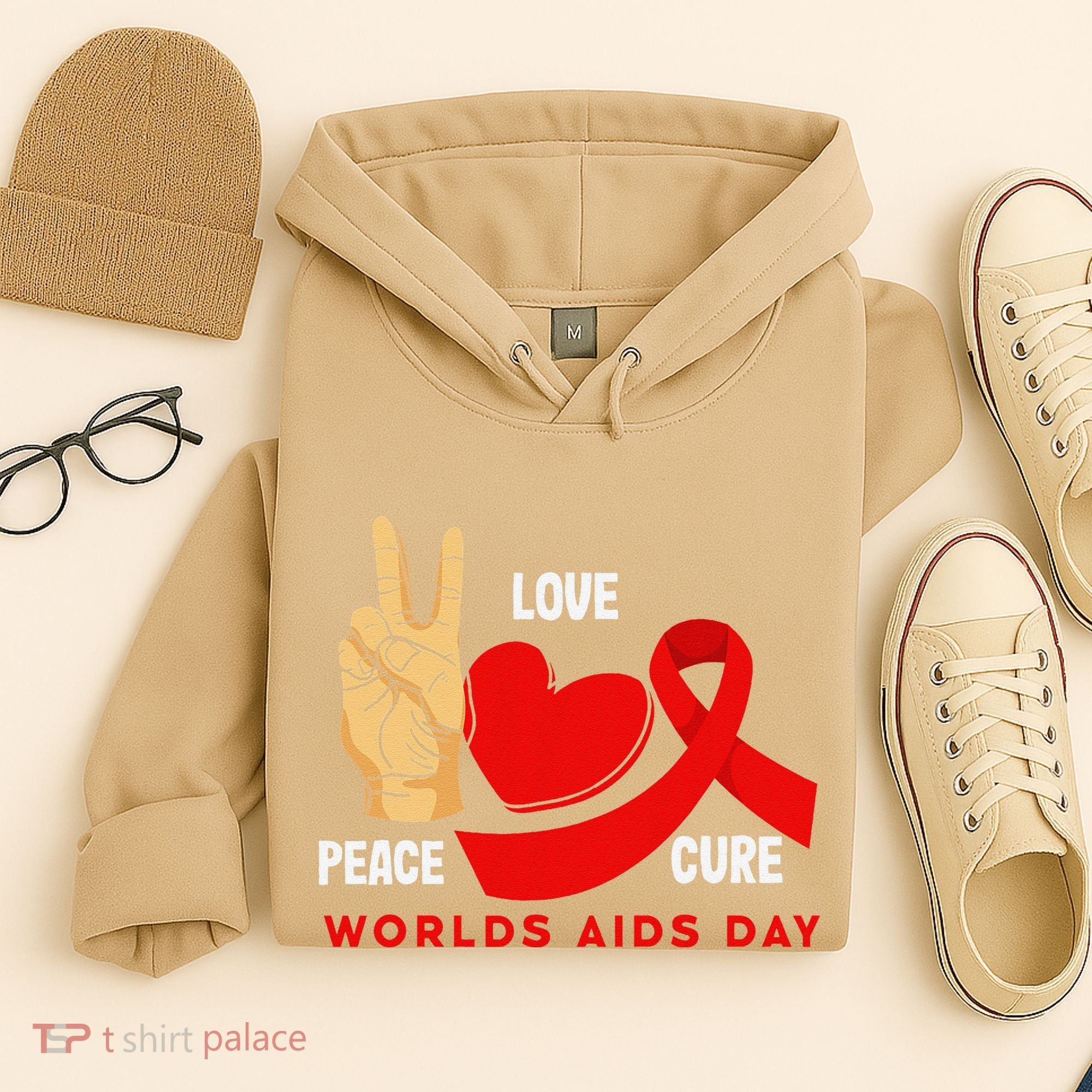Peace Love Cure Hiv Aids Awareness World Day Hoodie