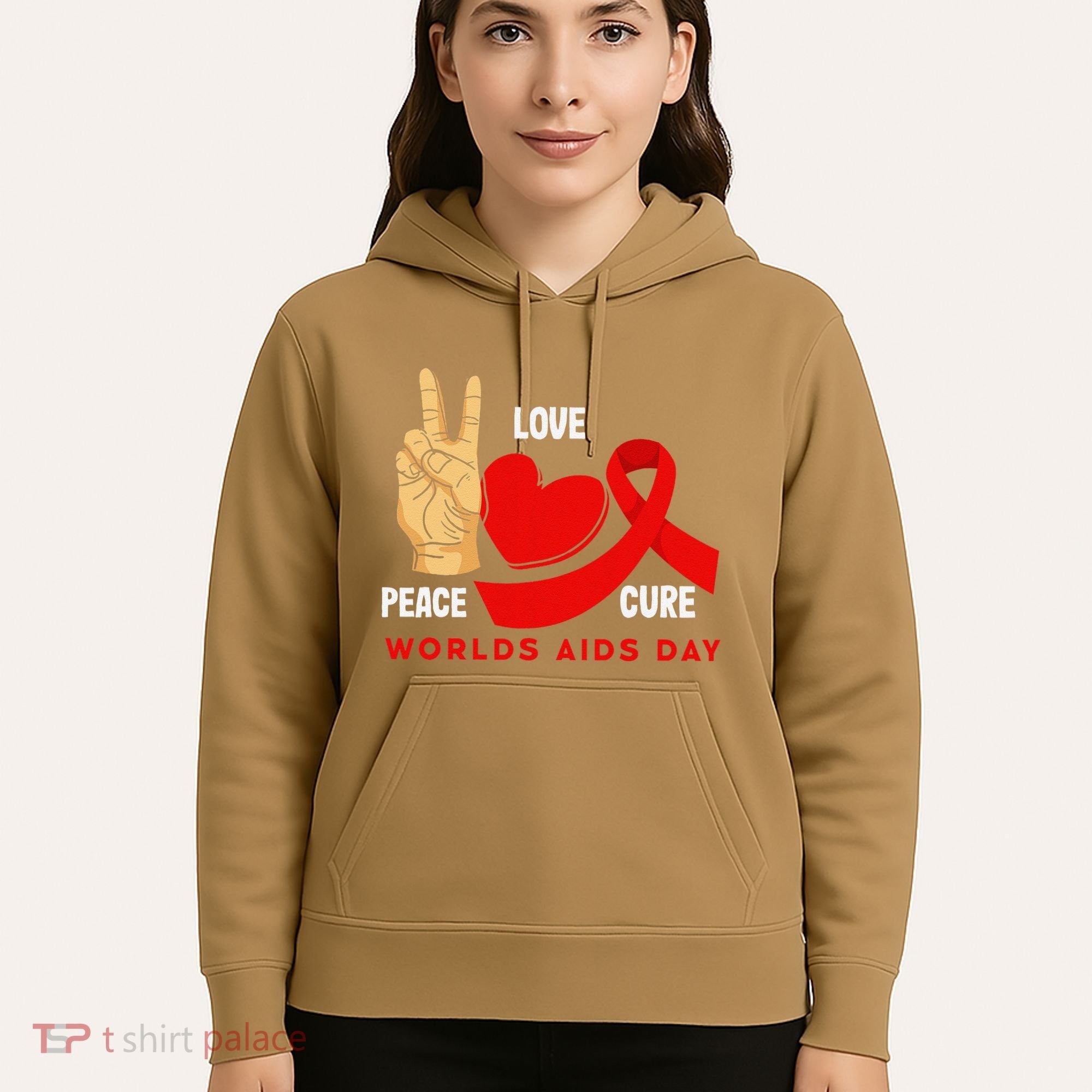 Peace Love Cure Hiv Aids Awareness World Day Hoodie