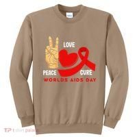 Peace Love Cure Hiv Aids Awareness World Day Sweatshirt thumb 0