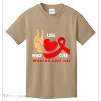 Peace Love Cure Hiv Aids Awareness World Day Kids T-Shirt thumb 0