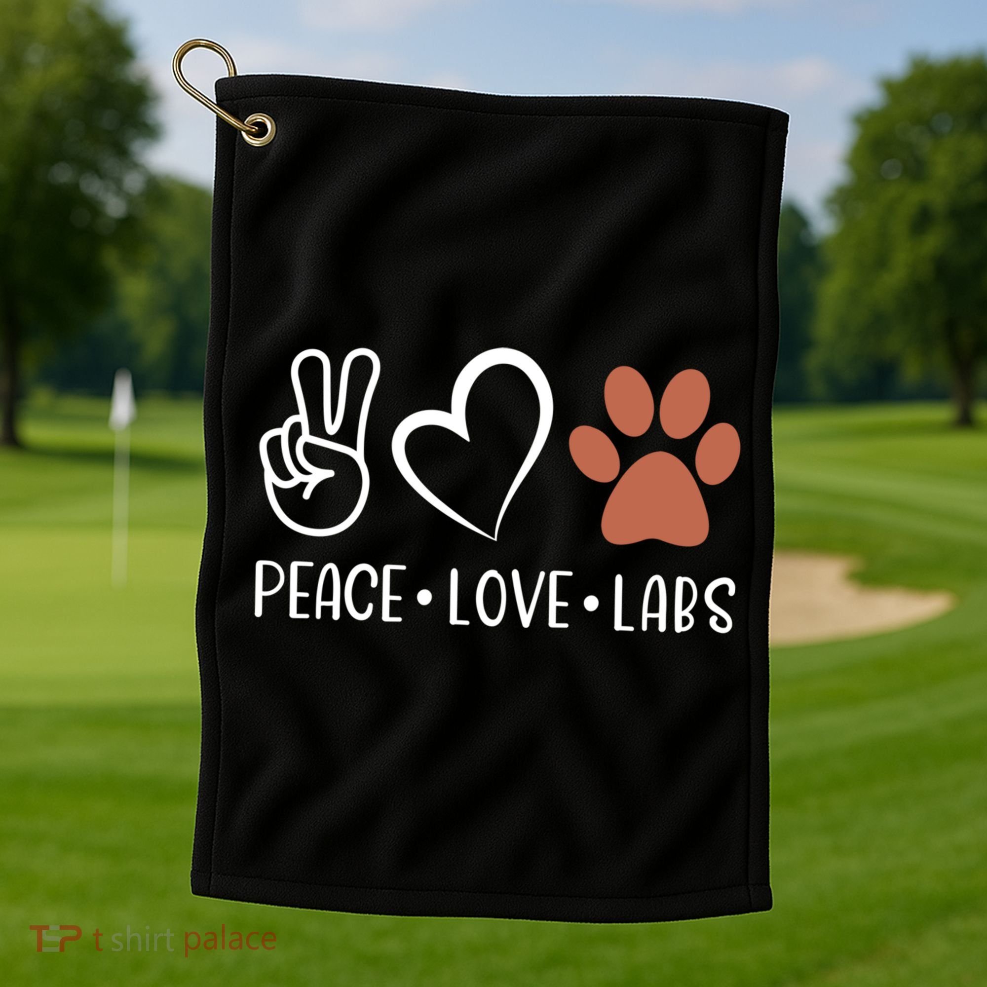 Peace Love Chocolate Labs Labrador Lab Mom Valentine's Day Gift Golf Towel