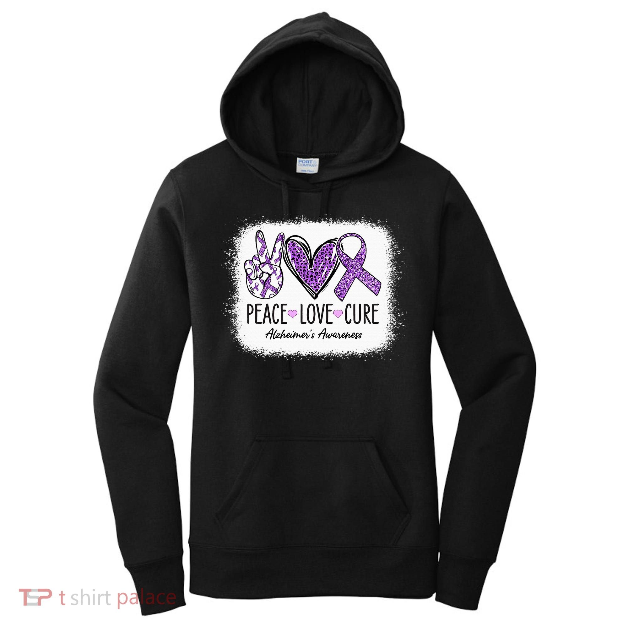 Peace Love Cure We Wear Purple For AlzheimerS Awareness Women's Hoodie