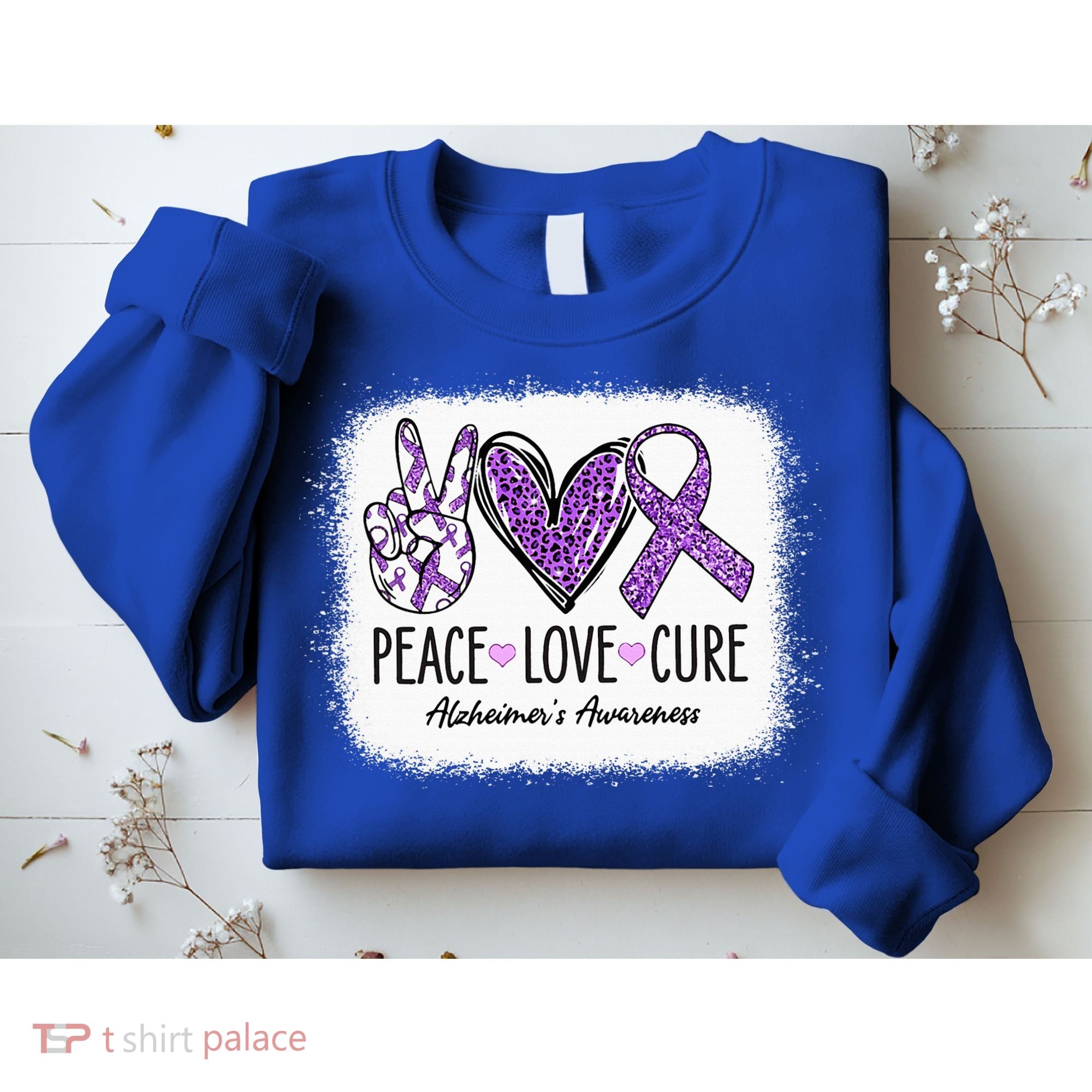 Peace Love Cure We Wear Purple For AlzheimerS Awareness Sweatshirt