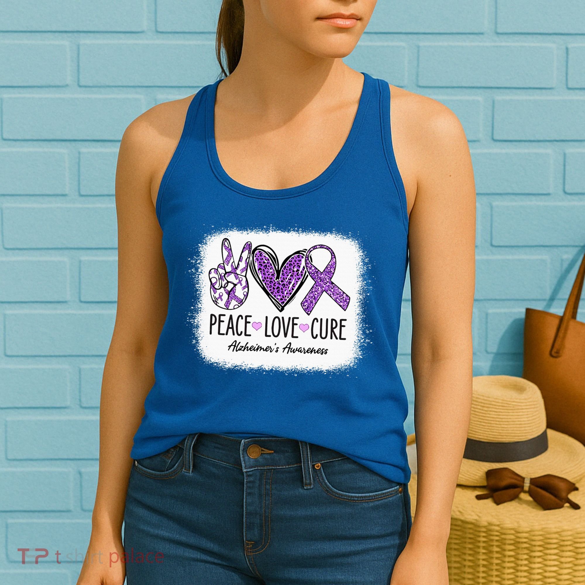 Peace Love Cure We Wear Purple For AlzheimerS Awareness Women's Tank Top