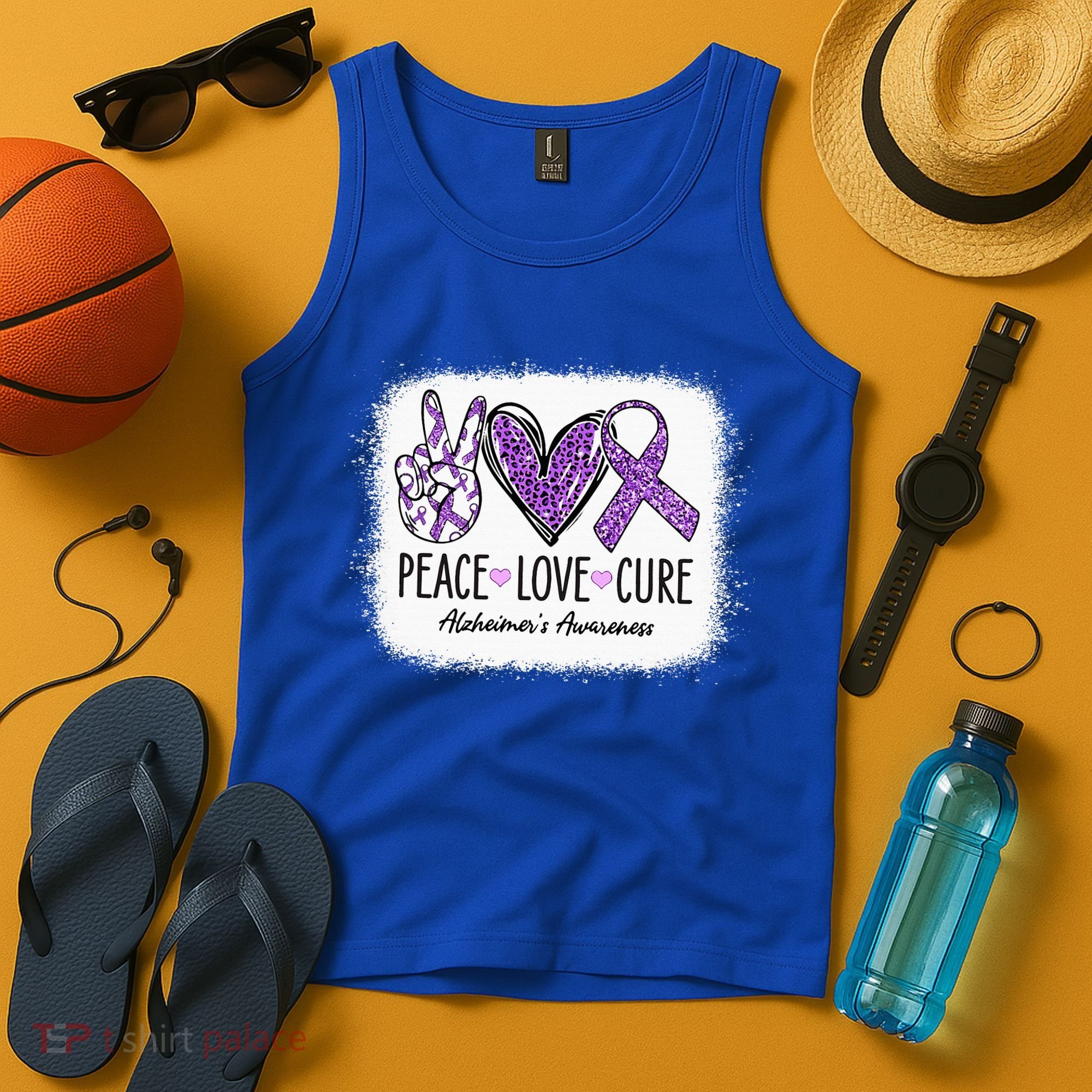 Peace Love Cure We Wear Purple For AlzheimerS Awareness Tank Top