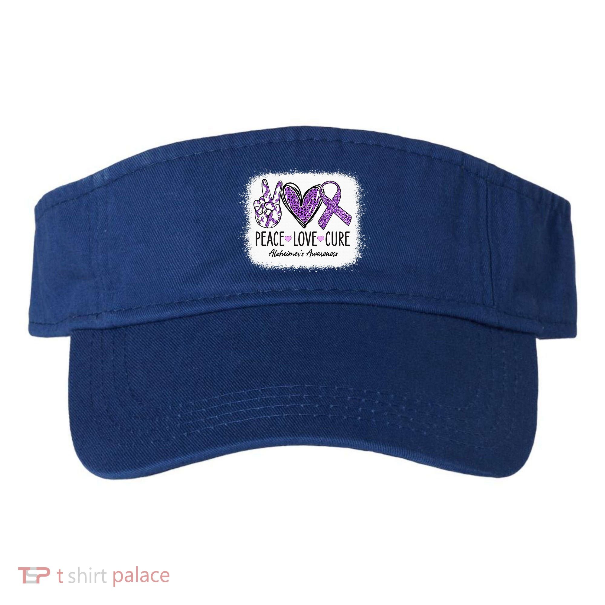 Peace Love Cure We Wear Purple For AlzheimerS Awareness Visor