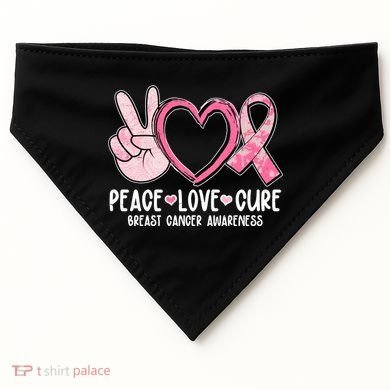 Peace Love Cure Breast Cance Awareness USA-Made Doggie Bandana