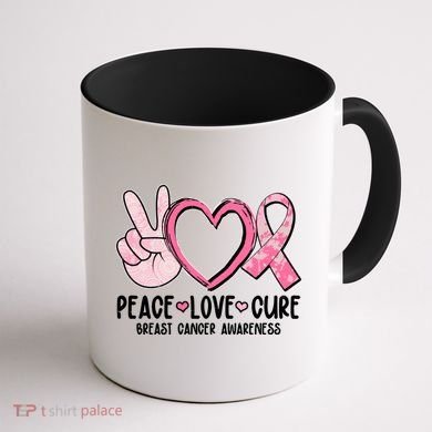 Peace Love Cure Breast Cance Awareness Coffee Mug back