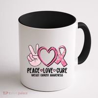 Peace Love Cure Breast Cance Awareness Coffee Mug thumb 1