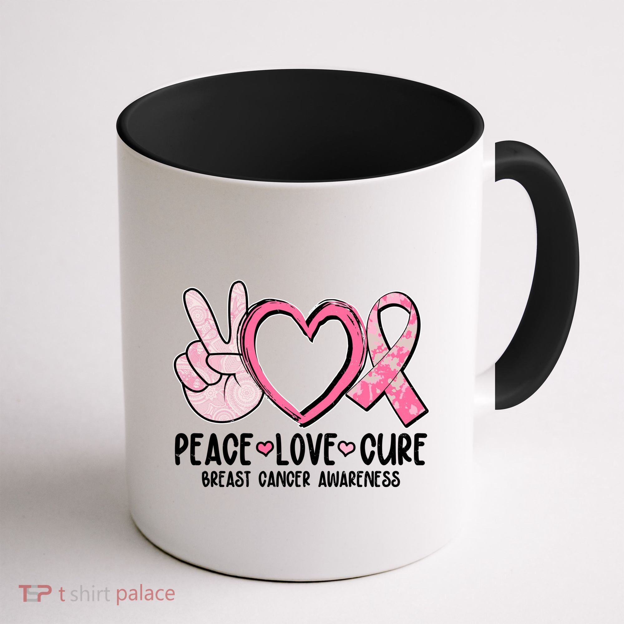 Peace Love Cure Breast Cance Awareness Coffee Mug