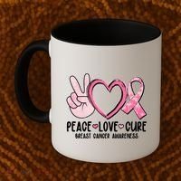 Peace Love Cure Breast Cance Awareness Coffee Mug thumb 2