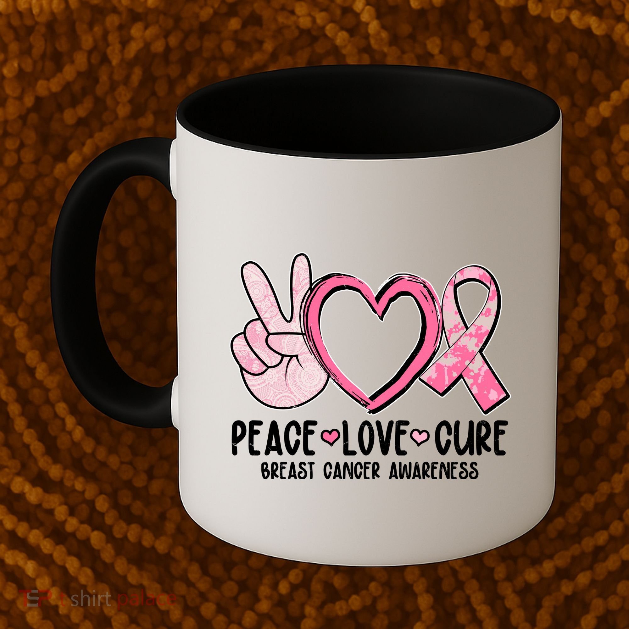 Peace Love Cure Breast Cance Awareness Coffee Mug