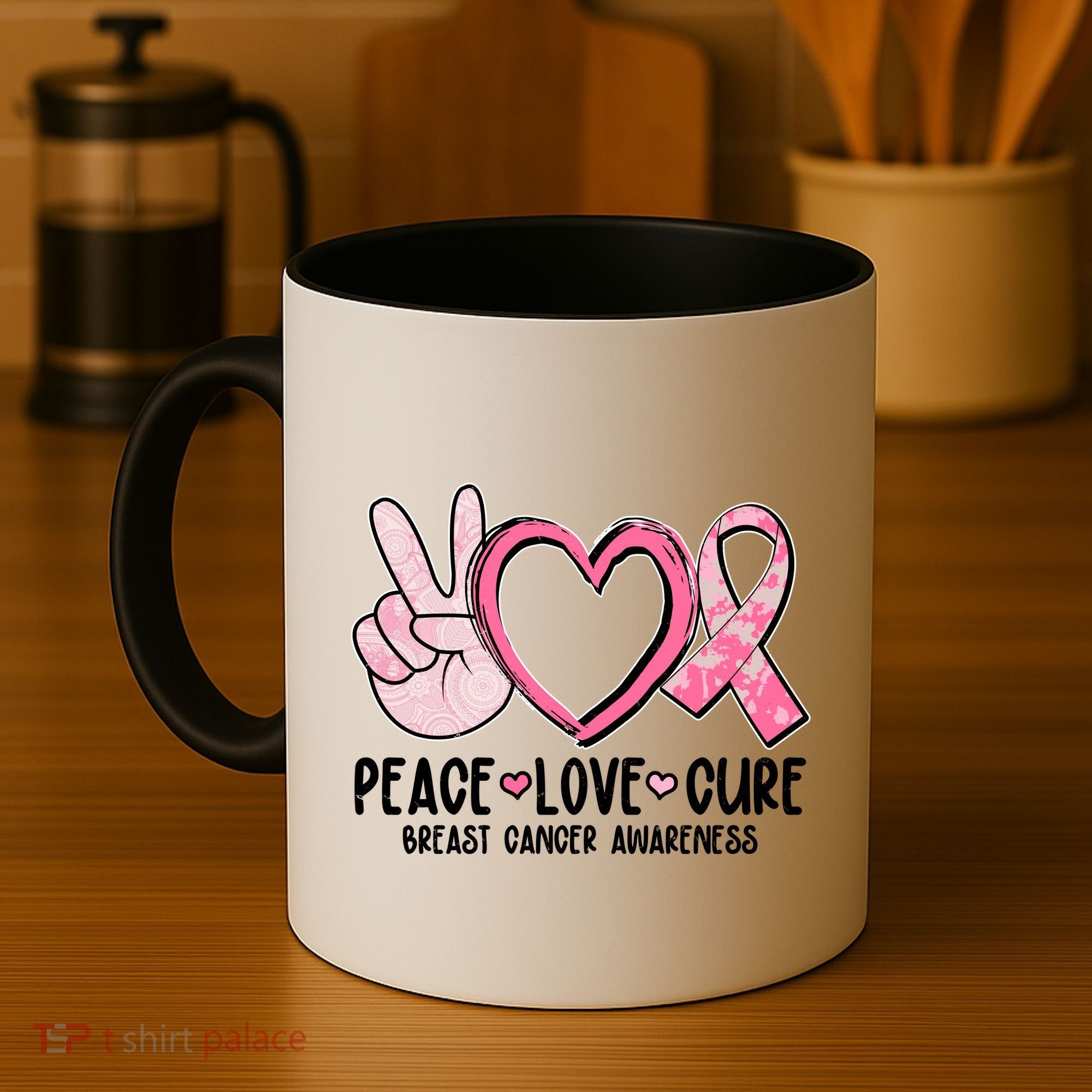 Peace Love Cure Breast Cance Awareness Coffee Mug