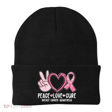 Peace Love Cure Breast Cance Awareness Beanie