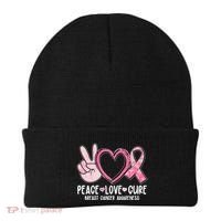 Peace Love Cure Breast Cance Awareness Beanie thumb 0