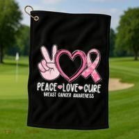 Peace Love Cure Breast Cance Awareness Golf Towel thumb 1