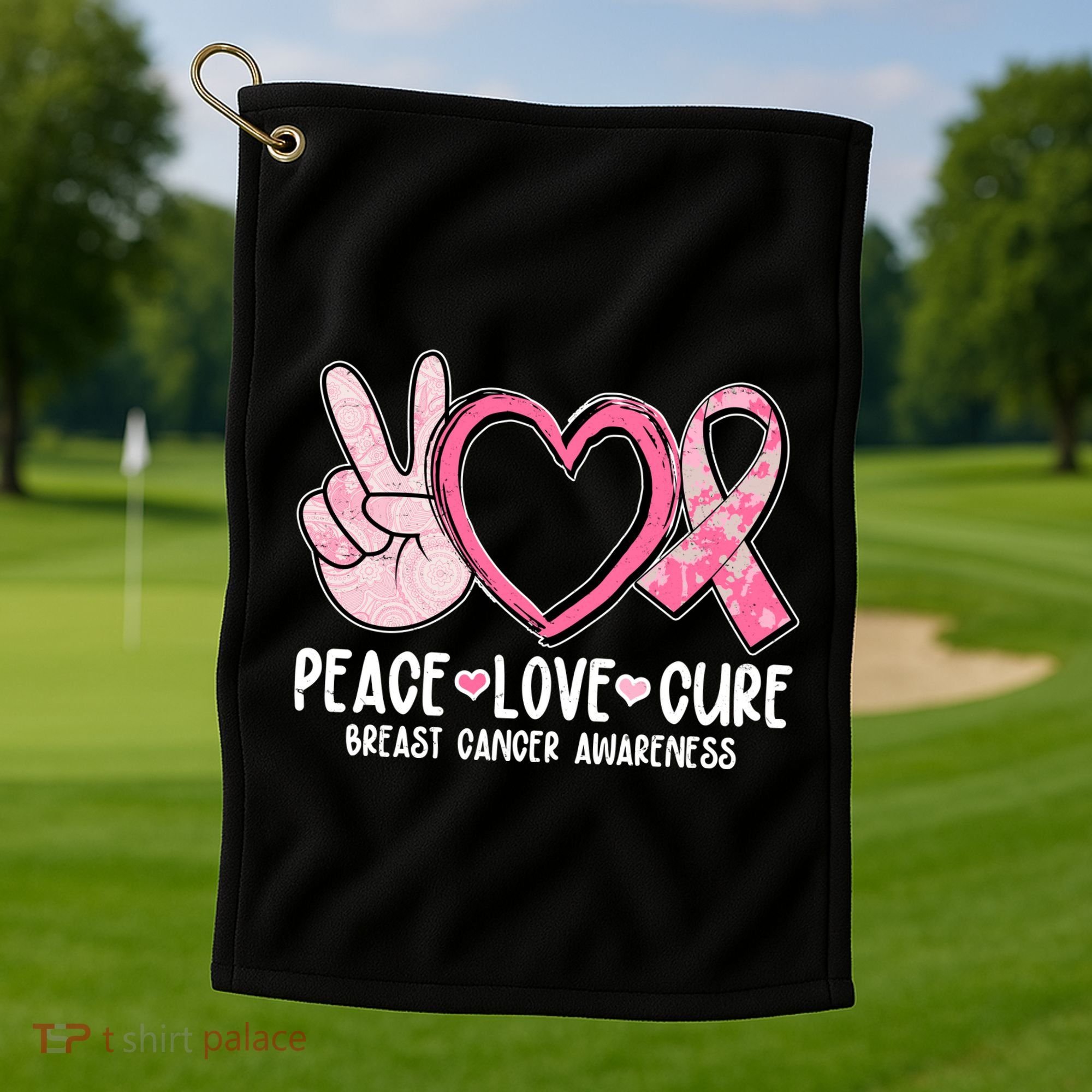 Peace Love Cure Breast Cance Awareness Golf Towel