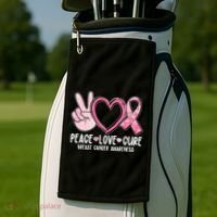 Peace Love Cure Breast Cance Awareness Golf Towel thumb 2