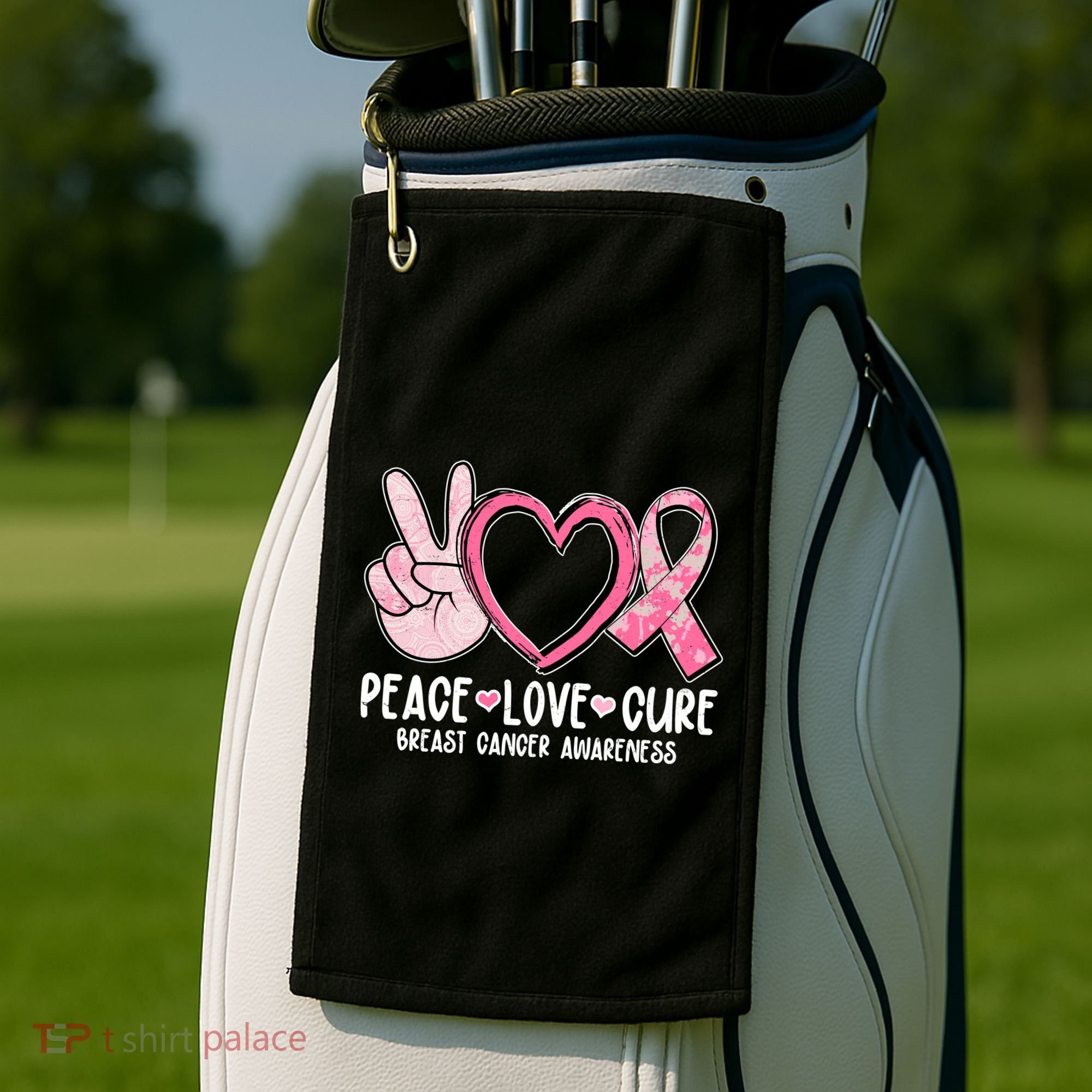 Peace Love Cure Breast Cance Awareness Golf Towel