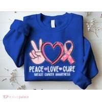 Peace Love Cure Breast Cance Awareness Sweatshirt thumb 2