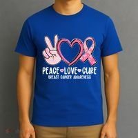 Peace Love Cure Breast Cance Awareness T-Shirt thumb 3