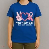 Peace Love Cure Breast Cance Awareness T-Shirt thumb 4