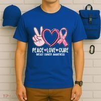 Peace Love Cure Breast Cance Awareness T-Shirt thumb 6