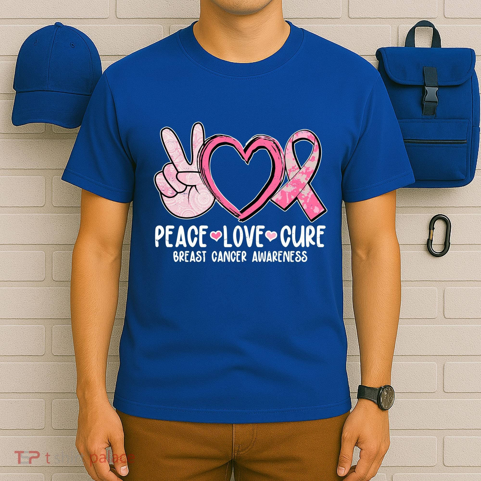 Peace Love Cure Breast Cance Awareness T-Shirt