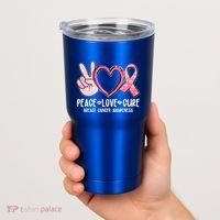 Peace Love Cure Breast Cance Awareness Tumbler thumb 2