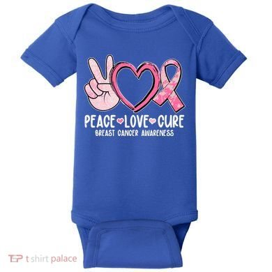 Peace Love Cure Breast Cance Awareness Baby Bodysuit