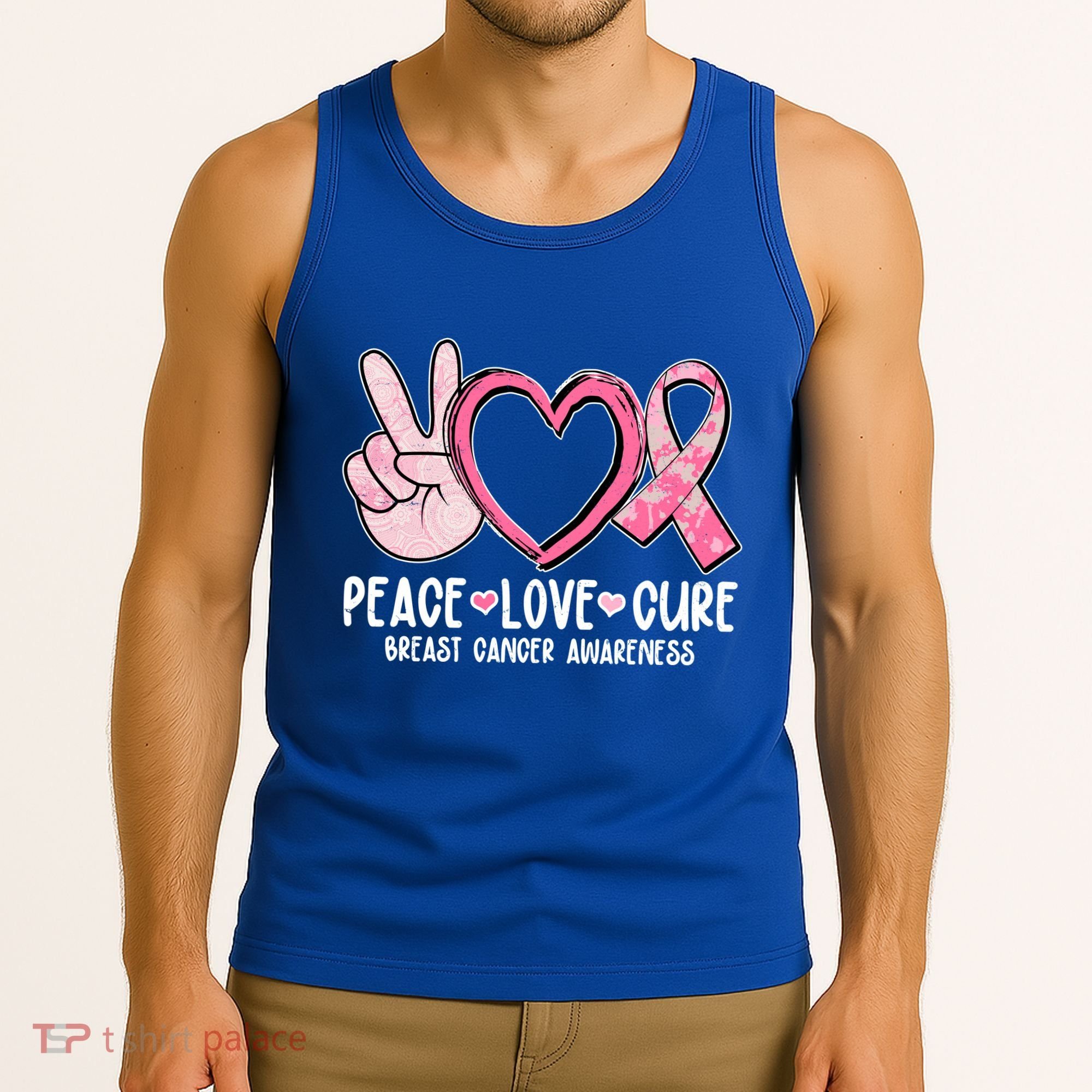 Peace Love Cure Breast Cance Awareness Tank Top