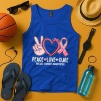 Peace Love Cure Breast Cance Awareness Tank Top thumb 4