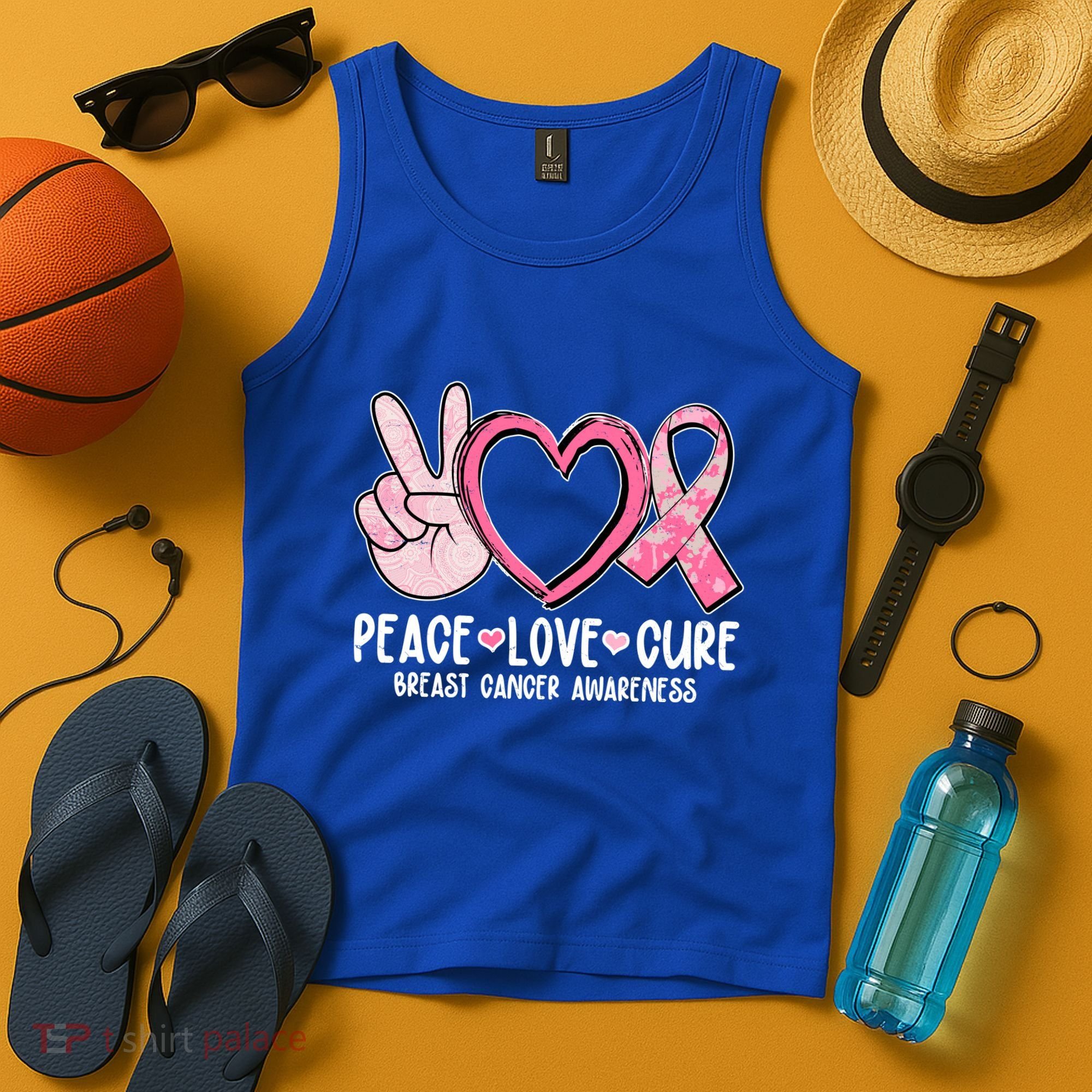 Peace Love Cure Breast Cance Awareness Tank Top